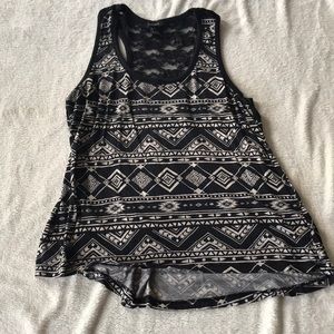 Black tribal tank with lace back
